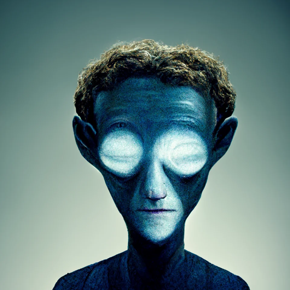 AI generated image of Mark Zuckerberg appearing to be an alien